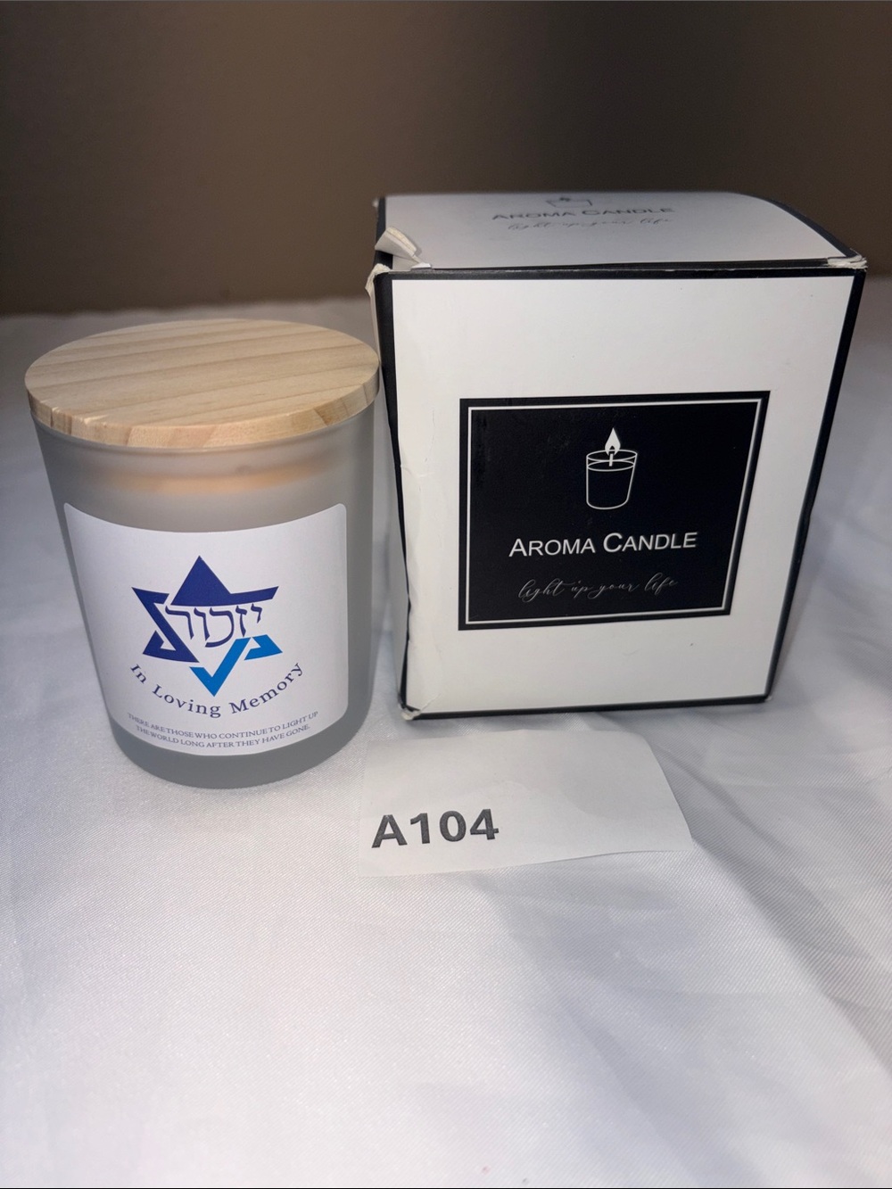 In Loving Memory Scentless Glass Candle with Wood Lid - White/Blue